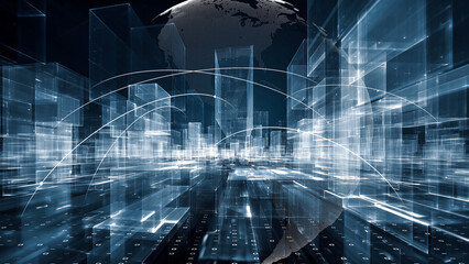 Digital Space Art Symbolizing Global Data Networks and Future DX