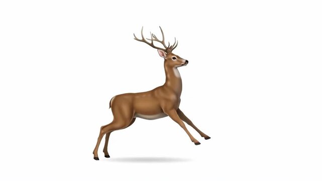 Majestic Brown Stag Deer Jumping and Rearing on a Clean White Background.