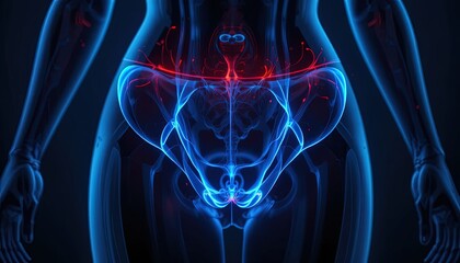 Striking visualization of the female pelvic region, offering a modern, high-tech look at anatomy for medical reference or education on health and wellness