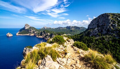 Dramatic Coastal Scenery of Mallorca - Cliffs, Sea, and Sky.
