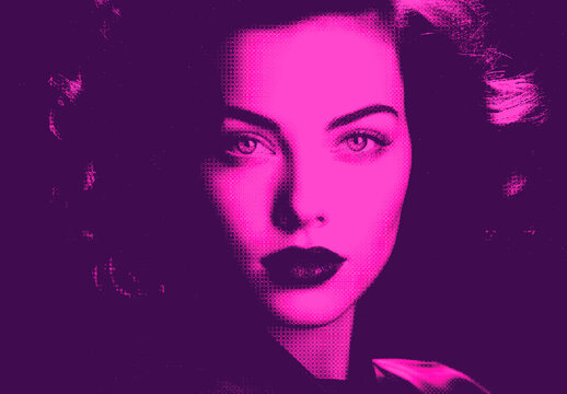 Magenta And Black Halftone Poster Photo Effect
