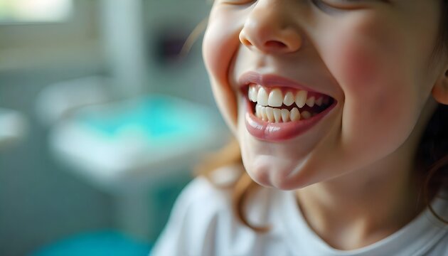 A young girl smiles happily in a chair, promoting dental health during National Children's Dental Health Month