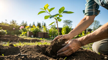 Plant small seedlings by hand in rich soil