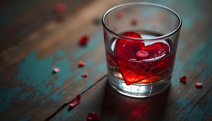 A glass with a heart in it placed on a table, promoting awareness for healthy relationships and Teen Dating Violence prevention