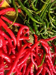 Drying Red and green chili peppers