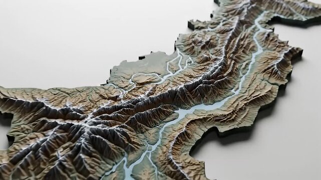 Pakistan 3D Topographic Relief Map Geopolitical Landscape Model