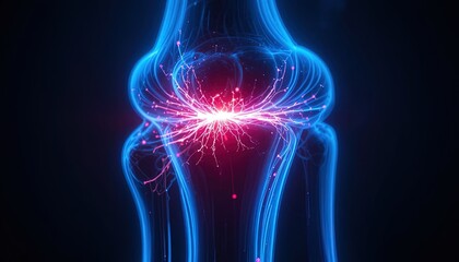 Vibrant glowing knee joint illustration for medical research and healthcare marketing, ideal for anatomy studies and injury prevention campaigns
