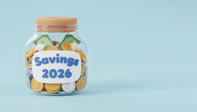 Business finance 2026 savings jar coin cash goal growth motivation