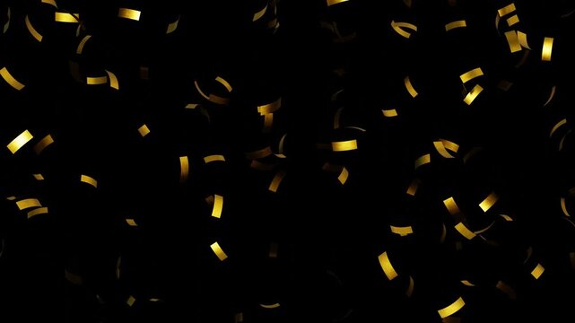 gold confetti video on transparent background with alpha channel. gold confetti falling in slow motion 3d rendering gold confetti particle flying include alpha matte. Double burst of confetti.