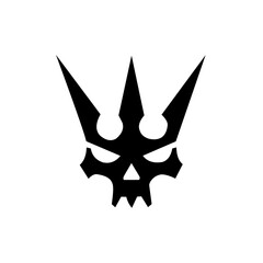 A menacing, stylized black silhouette of a skull wearing a sharp, three-pointed crown, symbolizing dark monarchy, evil authority, gothic power, and the king of the underworld.