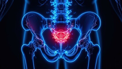 Explore the human anatomy: Stunning vivid rendition of the pelvis and sacrum, ideal for medical education, research, and health marketing materials online