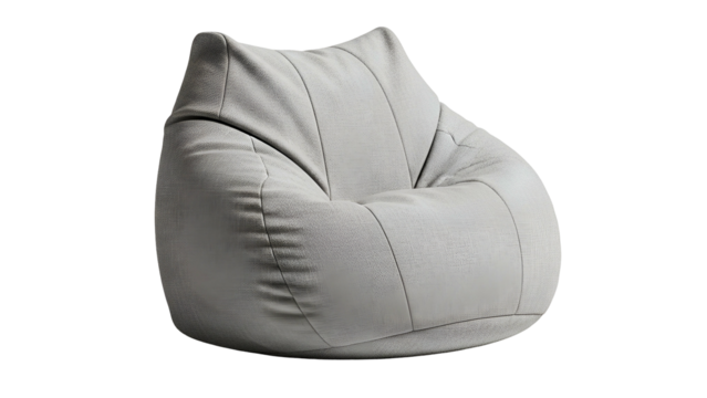 Light colored cushioned seating apparatus appears isolated against a deep black background