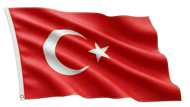 National fabric emblem featuring celestial symbols waves gently against a dark backdrop