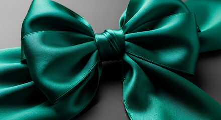 A festive green satin bow and ribbon tie perfect for Christmas gift decoration
