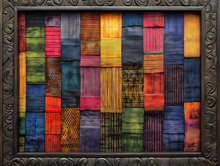 A Framed Artwork of Vibrant Textured African Kente Fabric