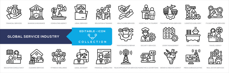 Global Service Industry Line Icon Collection