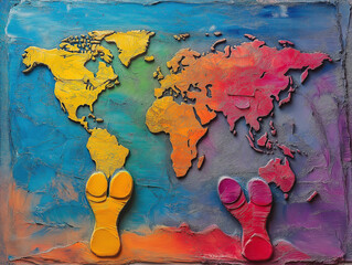 Journey of a Refugee Represented with Footprints on a Global Map