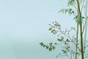 stunning sugar cane standing tall amidst blooming plants against soft pastel blue background