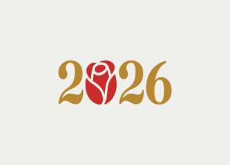 Elegant 2026 Typography Design with Rose Emblem for Branding and Invitation Cards