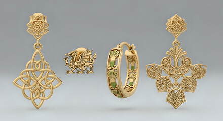 Discover exquisitely crafted gold jewelry showcasing Celtic knots and dragon motifs adding a touch of heritage and elegance to any style