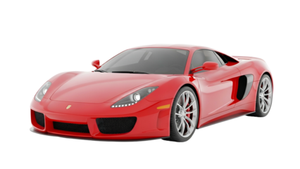 Sleek, modern sports automobile rendered in bright red against a stark black background