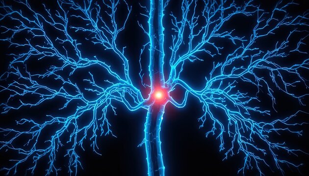 Vibrant blue neuron network illuminating brain function and connectivity, perfect for medical research and educational content, a stunning neural illustration - Powered by Adobe