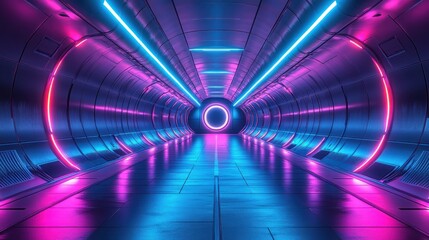 Futuristic tunnel with vibrant neon lights