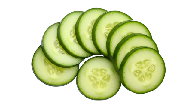 Freshly sliced green vegetable rounds overlap against a dark background