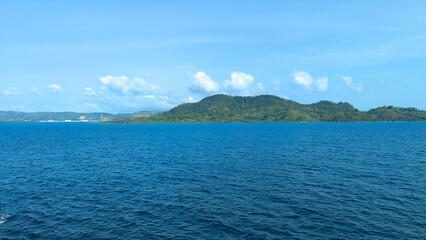 beautiful view of the tropical beach of Pahawang Island, Lampung. Landscape in the highland natural park. Panoramic view by the sea.
