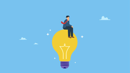 Smart businessman thinking on imagination lightbulb idea. Creative thinking, using imagination and creativity for solution idea or solve business problem, contemplation or brilliant idea. © Saklarboy