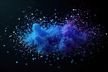 Electric Blue and Violet Glitter Burst A macro, studio photograph of a dazzling explosion of fine, electric blue and violet glitter particles. The glitter should be sharply in focus, erupting outwards