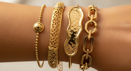 Elevate your style with gleaming gold bracelets showcasing elegant designs and luxurious detail, perfect for fashion advertising and jewelry collections