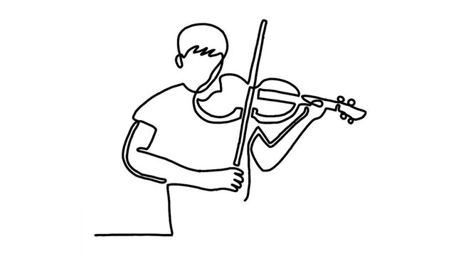 continuous line animation of male violinist performing to play violin