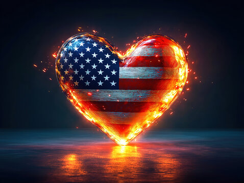 Softly Lit American Flag in the Shape of a Heart - Powered by Adobe