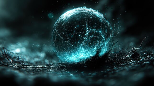 Glowing orb resting on dark ground