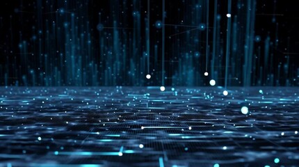 Dynamic digital network streams glow with vibrant blue data transfer, representing futuristic technology and global connectivity in motion. - Powered by Adobe