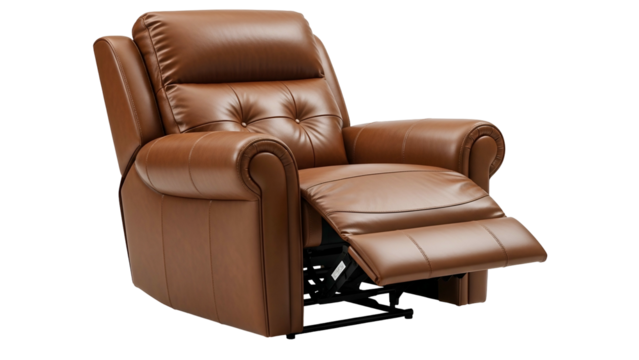 Comfortable upholstered seating feature shows luxurious reclining mechanism extended