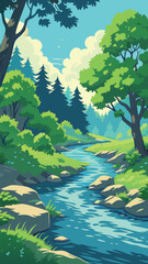 Forest stream with rocks and trees