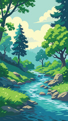 Fototapeta premium Forest stream with rocks and trees, peaceful landscape