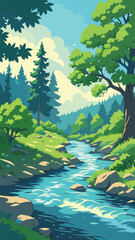 Fototapeta premium Forest stream with rocks and trees