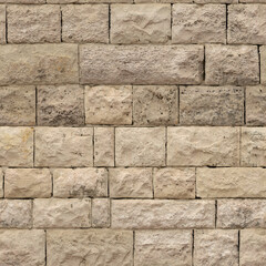 Rough Textured Beige Sandstone Block Wall Architectural Material Background