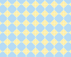 パステルイエローと水色のひし形シームレスパターン背景 可愛いアーガイル風幾何学模様壁紙