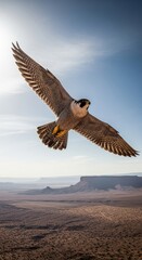 Naklejka premium The peregrine falcon flies and searches for its prey.