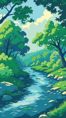 Forest stream with rocks and trees