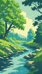 Forest stream flowing through lush green landscape