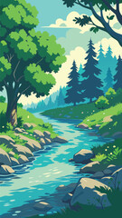 Forest stream with rocks and trees, peaceful landscape