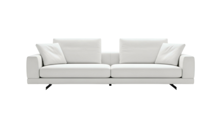 Contemporary white sofa design isolated against a solid black background