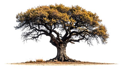 Majestic Ancient Oak Tree Isolated on White Background.