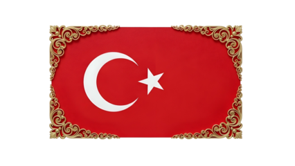 Nation's banner featuring prominent celestial symbols encircled by opulent golden scrollwork against a dark backdrop