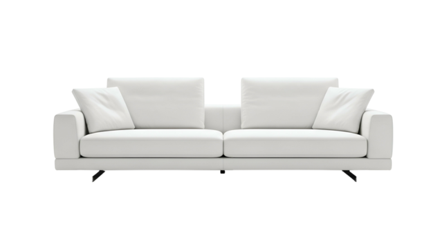 Contemporary white sofa design isolated against a solid black background